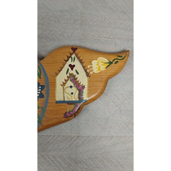 Vintage Hand-Painted Wooden Heart Shaped Welcome Wall Sign Floral Birdhouse - Picture 2 of 7
